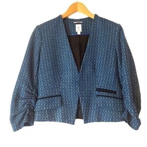 𝅺tristan Gathered Sleeve Tweed Padded Shoulder Collarless Blazer Jacket